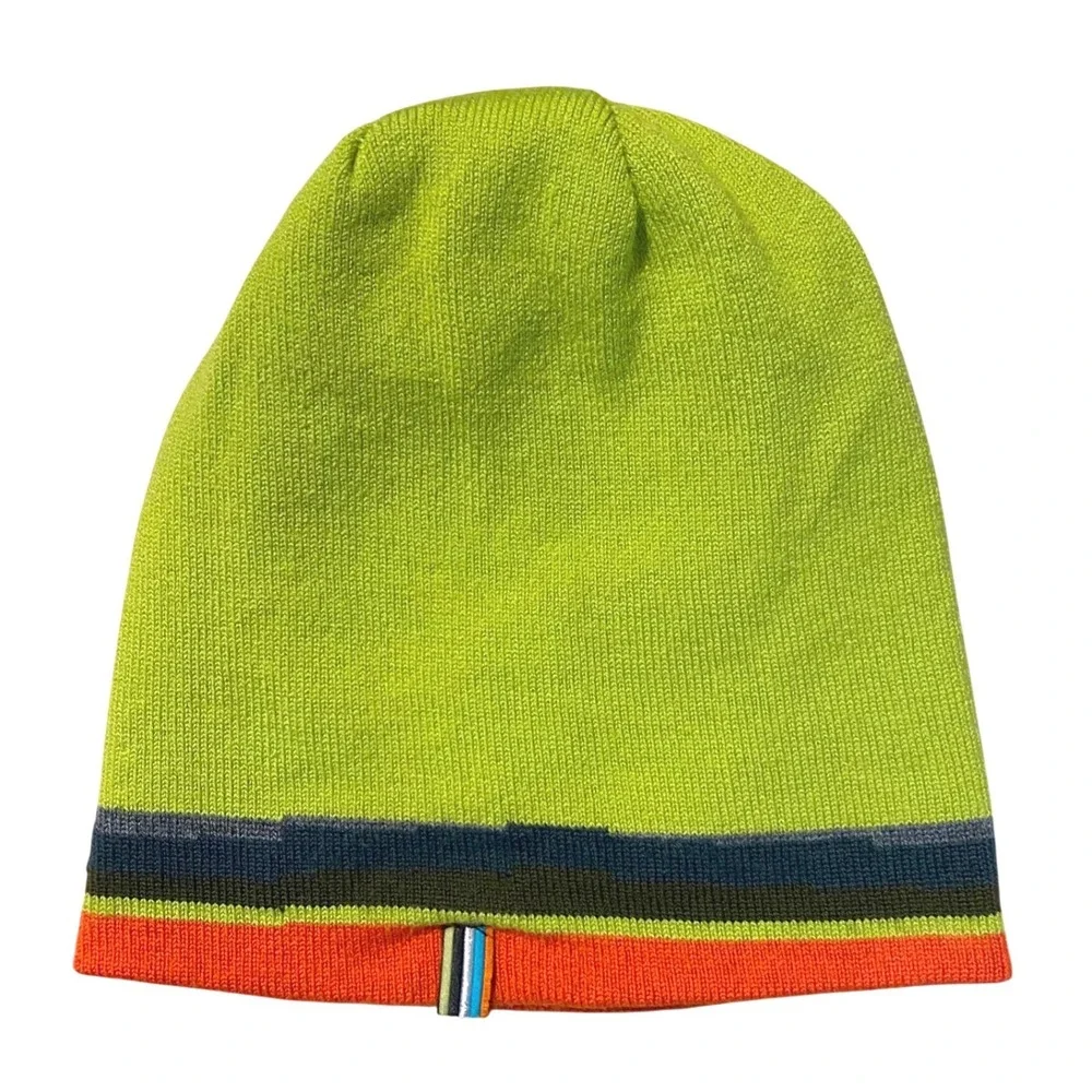 SMARTWOOL Wintersport Reversible Kids Striped Beanie Winter‎ Snow Green Orange